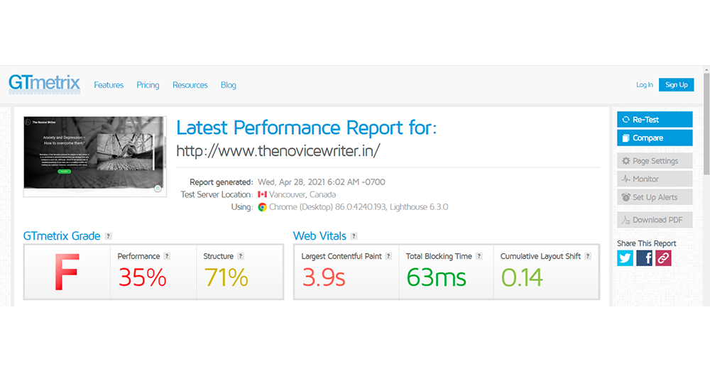 Gtmetrix report