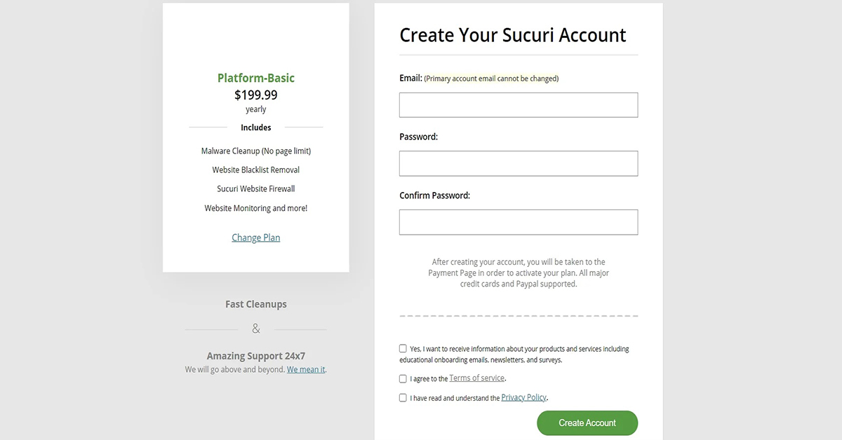 create Sucuri account